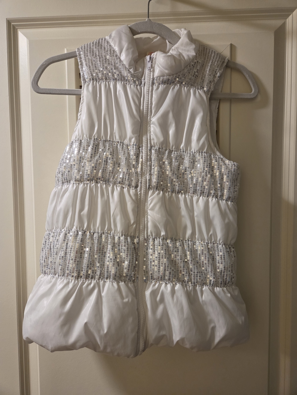 Faded Glory White Sequin Puffer Vest